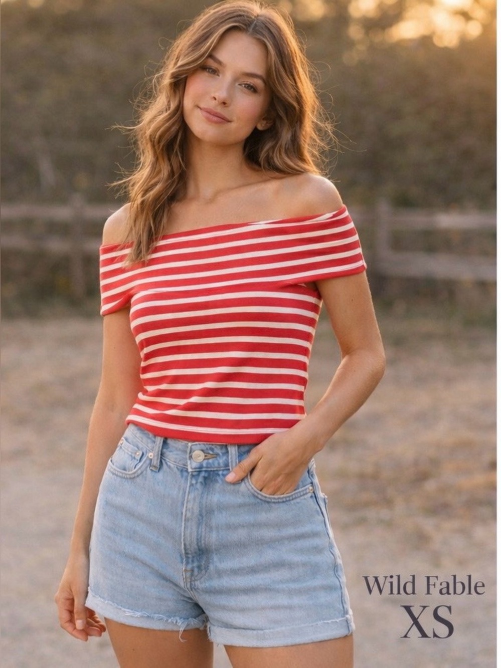 Wild Fable Red White Striped Off Shoulder Top XS NWT Fitted Crop